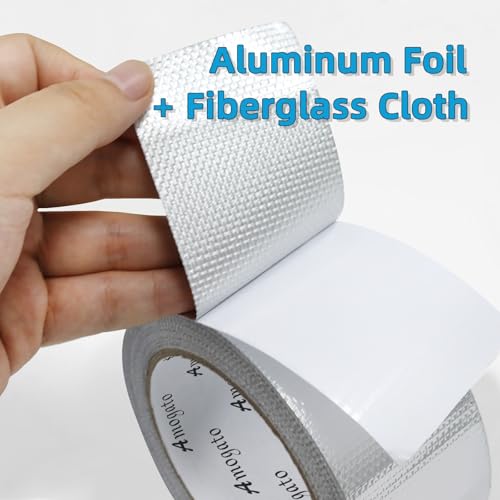 Image of Fiberglass Aluminum Foil Tape 2 inch x 66 Feet - High Heat Resistant (500F) for Exhaust Pipe Repair, Muffler, Automotive & HVAC Duct Sealing - Heavy Duty, Flame Retardant, Easy Tear