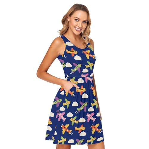 Image of ALAZA Women's Summer Dress Sun Dress Sleeveless with Pockets