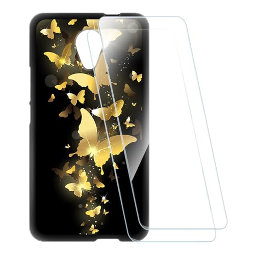 ESACMOT Bedruckte Hülle + 2 Glas Schutzfolie Kompatibel mit Wiko Robby, Stoßfeste Weiche Cover & HD Klare Tempered Glass Folie (Schmetterling)