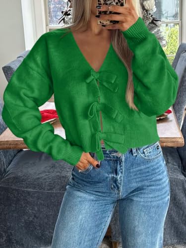 Image of Saodimallsu Womens Bow Sweater Cropped V Neck Long Sleeve Pullover Tops