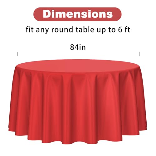 Image of Kopokita 2 Pack Red Round Disposable Plastic Tablecloths 84 inch | Party Table Covers for Birthday, Wedding, Valentines, Mothers Day, Christmas Decorations