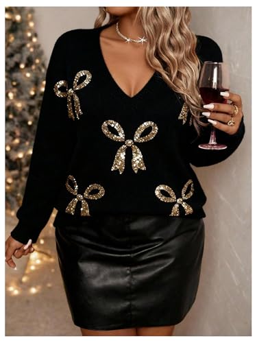 Image of GORGLITTER Women's Plus Size American Flag Sweater Fall Chunky Oversized Long Sleeve Crew Neck Knit Tops