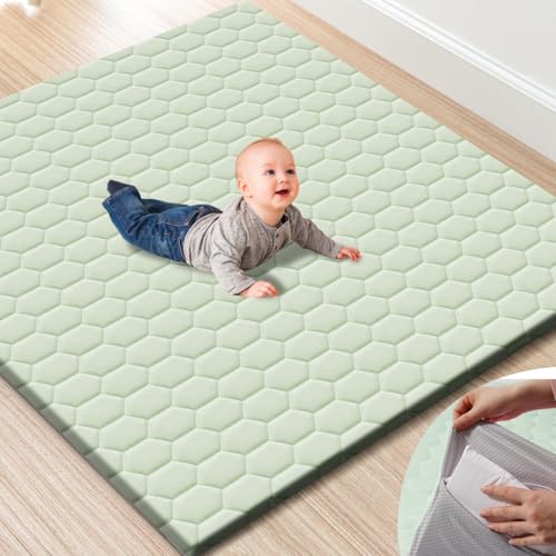 Image of TINYHARBO Premium Foam Baby Play Mat 50" x 50" with Removable Cover, Extra Thick Padding Playpen Mat, Non-Slip Floor Mat, Stylish & Easy to Clean for Crawling Baby, Infants & Toddlers, Green