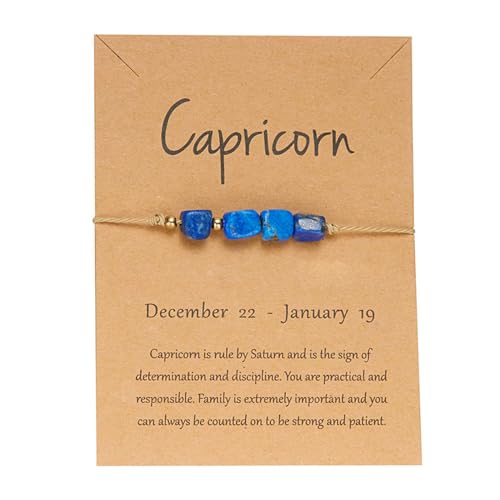Image of Caiyao 12 Constellation Natural Stone Bracelet with Cards Healing Crystals Gemstone Beaded Charms Bracelet for Couples Friendship Reiki Yoga Meditation Spiritual Jewelry Birthday Gifts