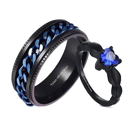 Personalized Promise Rings for Couples Matching Wedding Rings Set