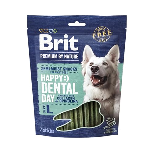 Brit Premium by Nature Dog halbfeuchte Dental Sticks, Kausnacks für Große Hunde, Zahnpflege und Mundhygiene, 7 Stück je 250 g