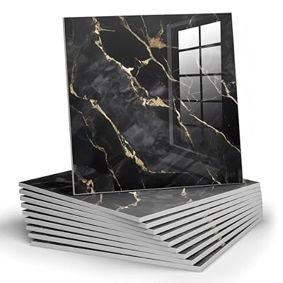 Chejiaye 22pcs Marble Peel and Stick Backsplash Waterproof Washroom Wall Panels, Peel and Stick Tile, PVC Foam Wall Panels for Kitchen,Bathroom,Living Room,Black Gold(Not Real Tile,11.8" x 11.8")
