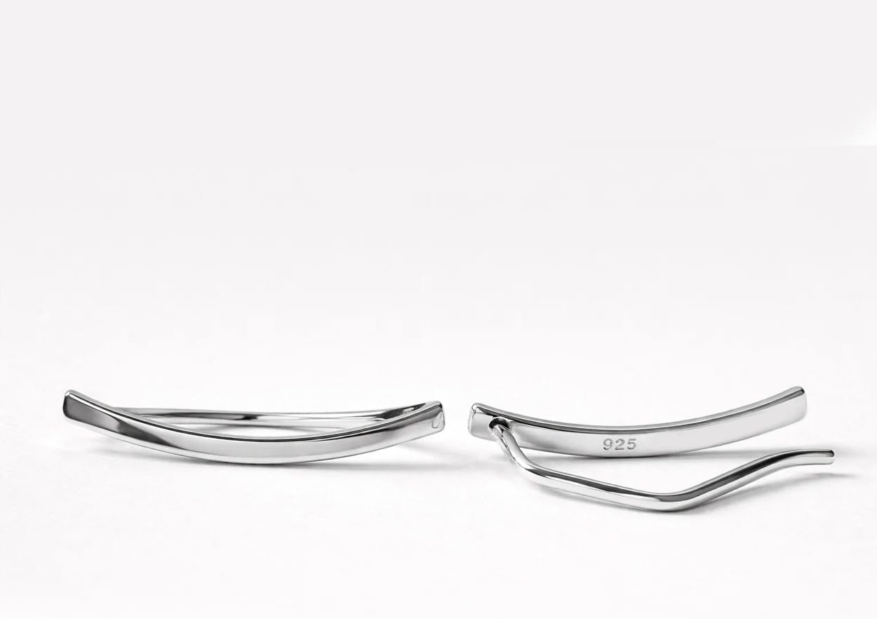 Sovats 925 Sterling Silver Bar Ear Climber Earrings for Women, Minimalist Curved Line Ear Crawlers Modern Dainty Silver Jewelry Gift