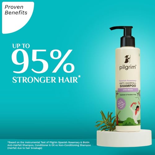 Image of Pilgrim Spanish Rosemary & Biotin Anti Hairfall Shampoo for Reducing Hair Loss & Breakage 200ml (Pack of 3) | Rosemary shampoo for hair growth | Upto 95% stronger hairs | For all hair types | For Men & Women