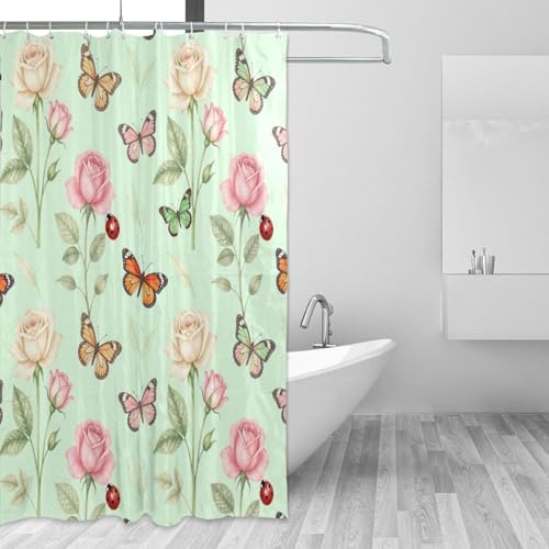 Rideau de douche en polyester motif papillons et fleurs de jardin - 3