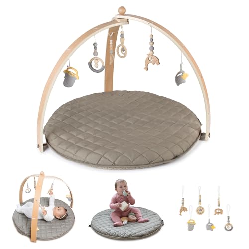 Image of Baby Play Gym & Activity Mat with Toys Hanging - Baby Floor Playmat for Tummy Time, Motor Skills & Sensory Development - Newborn, Infant & Baby Gift