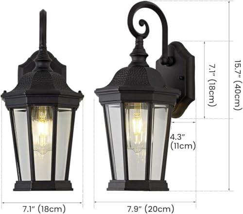Image of Outdoor Wall Lantern, 16'' Black Outdoor Wall Light Fixtures