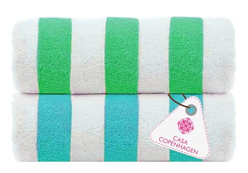 Image of Casa Copenhagen Pack of 2 Cabana Beach XL Towels for Bath Cotton Rough and Tough Use,75 x 150 cm Colour :DuskyTeal-Green