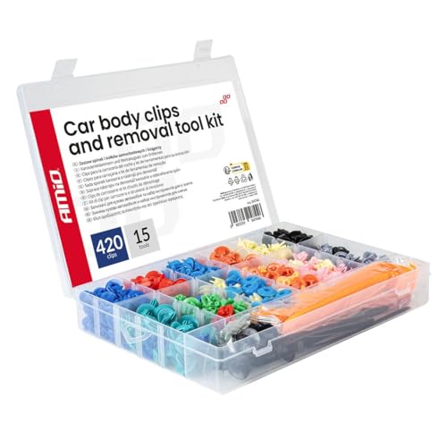 AMIO Coffret Agrafes Carrosserie 420 Pièces + 15 Outils Kit Clips Fixation Automobile