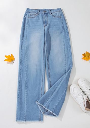 Image of PRETTYGARDEN Women's Wide Leg Jeans Raw Hem Denim Pants