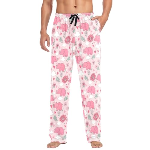 Men's Pajama Pants Pink Elephants Pajamas Bottoms Pj Pants Soft Cotton Lounge Pant Sleepwear Bottom for Men