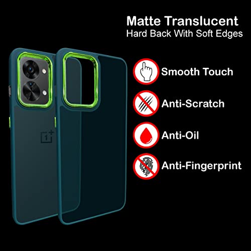 Image of A rtistque Frosted Translucent Back Cover Case for Oneplus Nord 2T 5G | Electroplated Chrome Ring | Raised Camera Edges for Protection | Smooth Sides TPU - Green