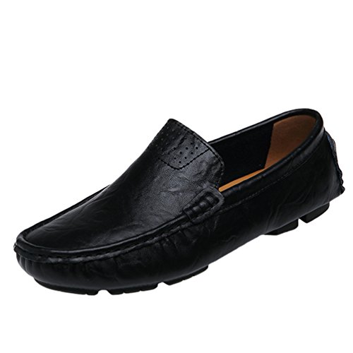 Dooxi Hombre Cómodos Casual Loafer Mocasines Zapatos Negocio Moda Planos Zapatos de Conducción Negro 48