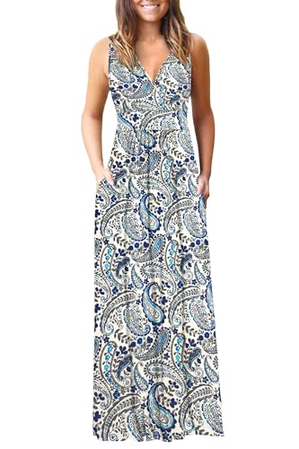 Image of AUSELILY Maxi Dresses for Women Summer Casual Sleeveless V Neck Wrap Dress | Sleeveless Long maxi dress with wrap V neck & side pockets, for formal cocktail, beach & casual daily wear