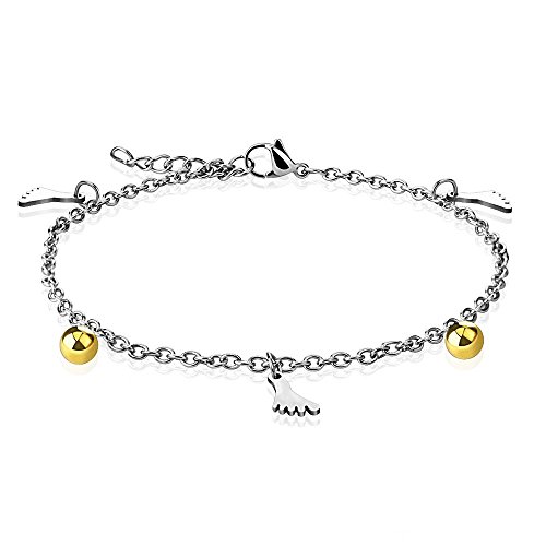 Bungsa Bettelarmband Charm Füße & Kugel Edelstahl für Damen silber gold (Armband Damenarmband Herrenarmband Bracelet Chirurgenstahl Schmuck Edelstahlarmband Bettelkette Baby)