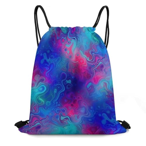 Backpack for Women and Men, Stylish Lightweight Waterproof Backpack with Draw String, Rainbow Marble Large Capacity Sturdy Drawstring Bag