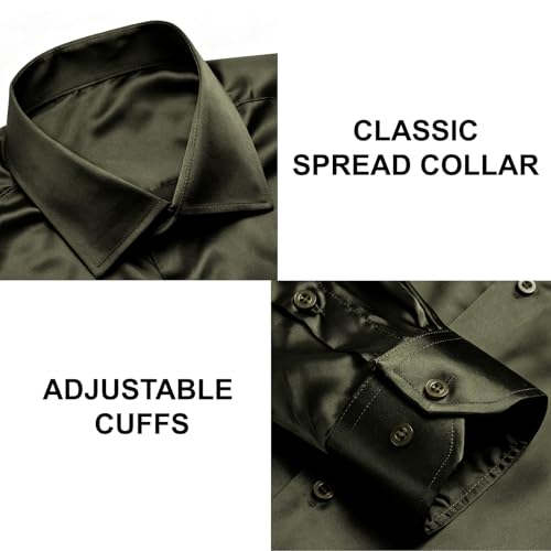 Image of Hi-Tie Men's Silk Satin Dress Shirts Long Sleeve Shiny Casual Button Up Shirts Luxury Party Disco Prom Wedding Shirt
