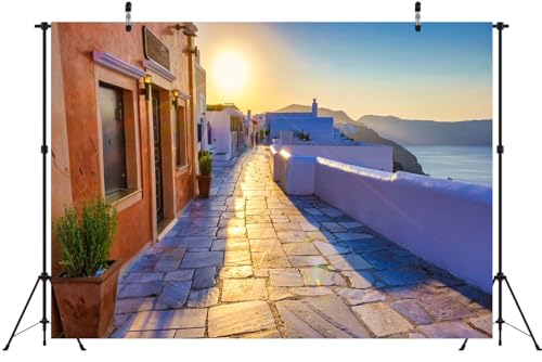 BELECO fondo fotográfico tela 8x6FT azul Grecia miniatura 4