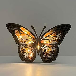 RUNOLIG 3D Wooden LED Light Animal Statue Hollow Multi-Layer Forest Animals Ornaments Light up Wooden Butterfly Carved Crafts Desktop Decor Animal Shelf Table Animal Silhouette Christmas Decorations