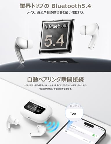 Szwdo イヤホン bluetooth ワイヤレス 【2025 年新登場·多機能タッチスクリーン·ANC 対応 】Bluetooth5.4 ぶるーとぅーす ブルートゥース イヤホン探し IPX7防水 ノイズキャンセリング 最大48時間再生時間 自動ペアリング マイク付き ENC通話 HiFi音質 Type-C充電 小型/軽量 iPhone/Android/Pad適用 スポーツ/通勤 (白) の商品画像 4