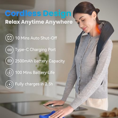 COMFIER Cordless 4D Neck and Shoulder Massager with Heat - Perfect Christmas Gift for Mom and Dad