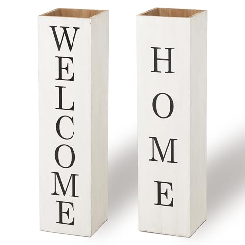 Glitzhome Sets 2 Wooden Welcome Porch Sign, Rustic Double Sided