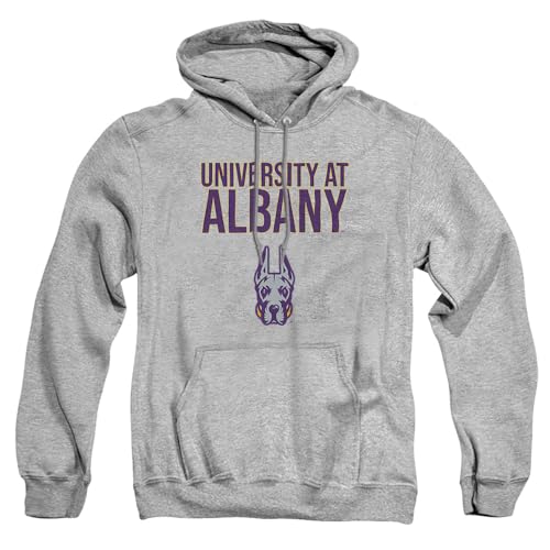 University at Albany Official Stacked Unisex Adult Pull-Over Hoodie, Albany Great Danes, Athletic Heather, 3X-Large