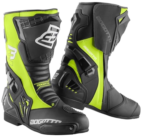 Bogotto Assen Motorradstiefel, schwarz/neon gelb, 44