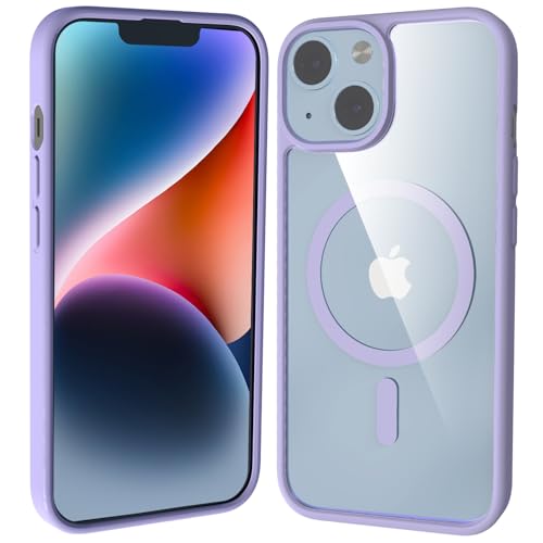 jaroco for iPhone 13 Case/iPhone 14 Case [Compatible with MagSafe] [Military-Grade Drop Protection] [Anti-Scratch] Magnetic Phone Case 6.1 inch, Clear Purple