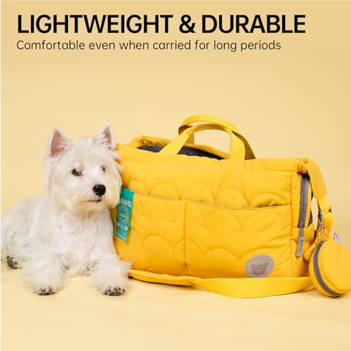 Macaron Cloud Pet Carrier Bag for Small Dogs and Cats, Lightweight Handheld Shoulder Crossbody Puppy Carrier with Storage Pocket, Breathable Expandable Pet Travel Carrier for (Yellow) by TOUCHDOG - Used condition - Image 3