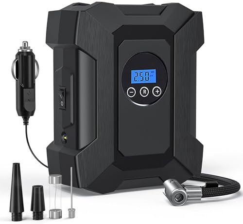 KLIFFOO Electric Tyre Inflator for Car, 12V DC 150PSI Portable Air Compressor with LED Light,...