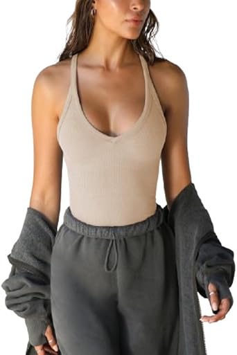 BSLVWG Women Tops Summer Sexy Tank Top Ribbed Camisole Y2k V Neck Racer Back Going Out Vest