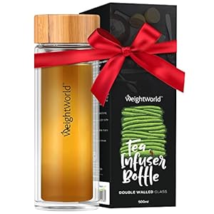 Dubbelwandige theefles met filter voor losse thee – 500 ml inhoud – Waterfles met roestvrijstaal infuser zeef – Krasvrij…