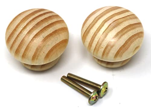 fiXte 2 x Natural Wood Cupboard Cabinet Door Knob Pine Wooden Unlacquered Handle 38mm (1-1/5"), Pack of 2 - Image 2