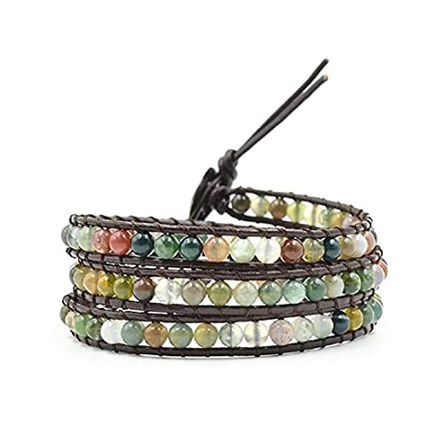 Ygline Chakra Handmade Leather Wrap Bracelet Imperial Jasper Wrap Adjustable Bead Bracelet #TOP2