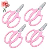 4PCS Garden Scissors Floral Shears, Premium Thickened Stainless Steel Floral Shears,Floral Scissors for Flower Arrangement, Branches and Leaves（Pink）
