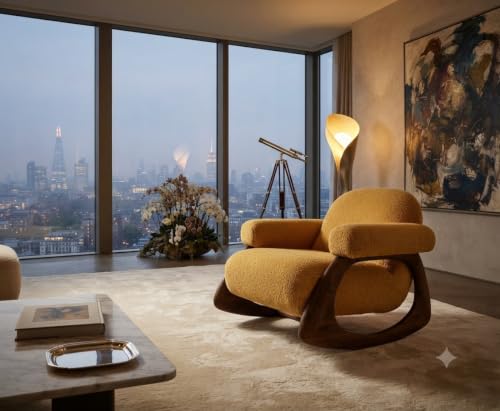 Image of CRAFTCITY Sheesham Wood Elegant Chair /Living Room Chair /Rose Wood Rocking Chair,Pre-Assembled (Yellow, Rocking Chair Without Footrest)