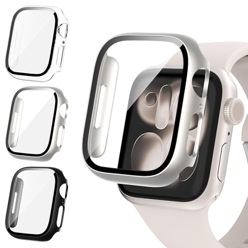 Fullife 3 Pack Screen Protector 40mm Compatible for Apple Watch Series 6/5/4/SE(2025-2020) with 9H Tempered Glass,Overall Shockproof Cover Protective Case for iWatch 40mm(Black/Starlight/Transparent)