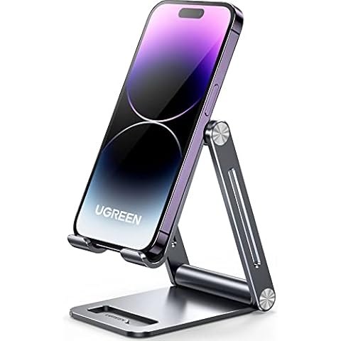 UGREEN Handy Ständer Verstellbar Aluminium Handyständer für Tisch Handyhalterung Handyhalter Schreibtisch kompatibel mit iPhone 14 13 Pro Max, Galaxy S23 Ultra S23+ S23, Huawei bis 7,9 Zoll (Grau) Cover