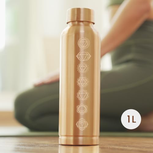 Image of Pure Copper Water Bottle 1 Litre, 7 Chakra, Leak Proof, Boosts Immunity, Ideal For Office, Gym, Yoga, Gifting, 1L
