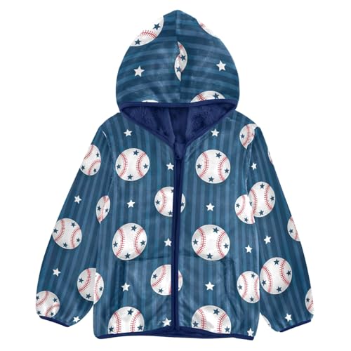 White Baseballs Blue Stripe Toddler Boys Comfy Soft Fleece Jacket with Polar Fleece Lining 3T