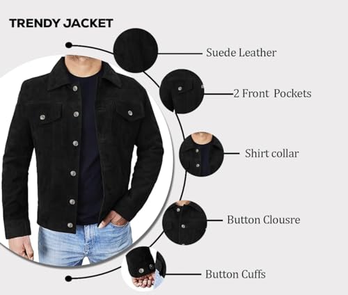 Image of Men's Suede Leather Jacket - Western Style Cowboy Trucker Leather Jackets for Adult Outerwear