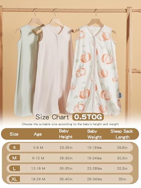 TILLYOU Baby Sleep Sack 6-12 Months 3 Pack, 0.5 Tog Soft Cotton Wearable Blanket for Kids with Double Zipper, Peach Dot