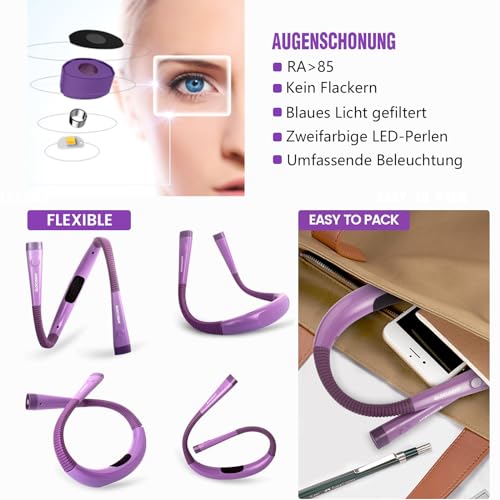 Glocusent Originale Leselampe Hals, 3 Farben 6 Helligkeiten, 80 Std. Dauer – Ansicht 4