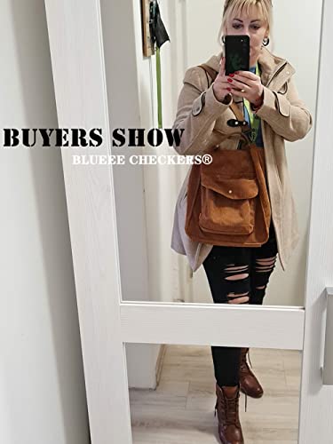Blueee Checkers Schoudertas voor dames, corduroy, shopper, katoenen tas, dagelijks, groot, casual, voor universiteit… - Image 6